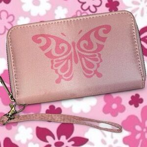 Pink Butterfly Wristlet Wallet NWOT